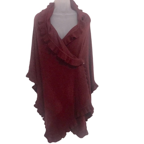 Collectioneighteen Red Cranberry Knit wrap, shawl, pashmina with ruffle trim Lg - Picture 1 of 7